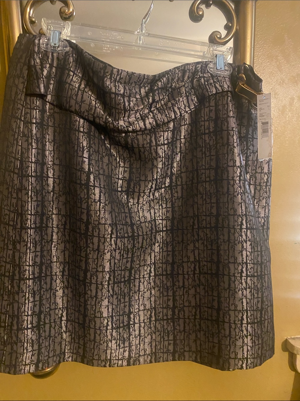 ANTONIO MELANI Black and Silver Patterned A-Line Skirt